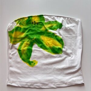 White Tube Top with Green and Yellow Design